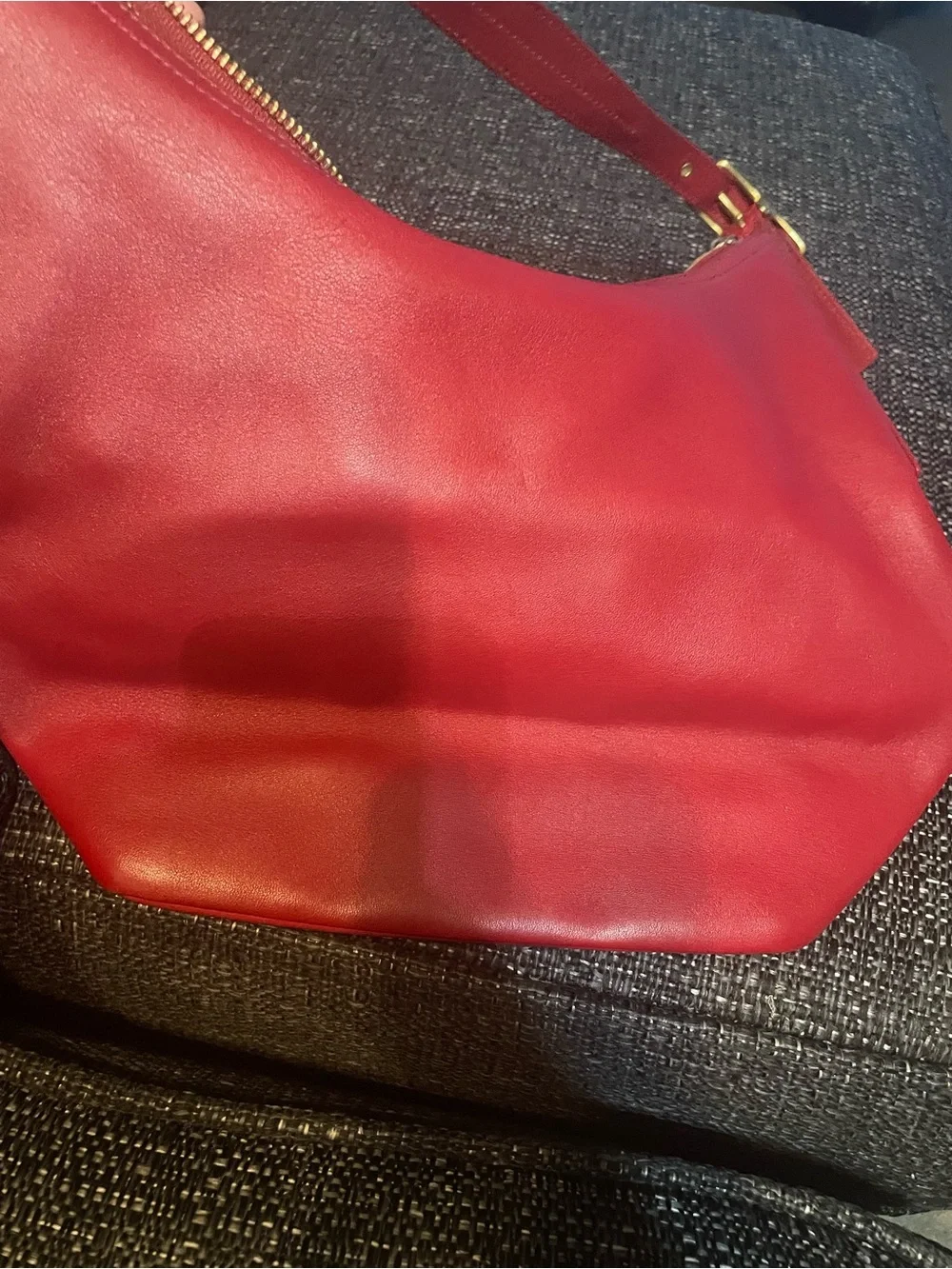 Coach Red Leather Shoulder Hobo Bag with Gold-Tone Hardware